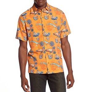 100% Silk Hawaiian Resort Shirt Paradise Collection Orange Statement Button Up